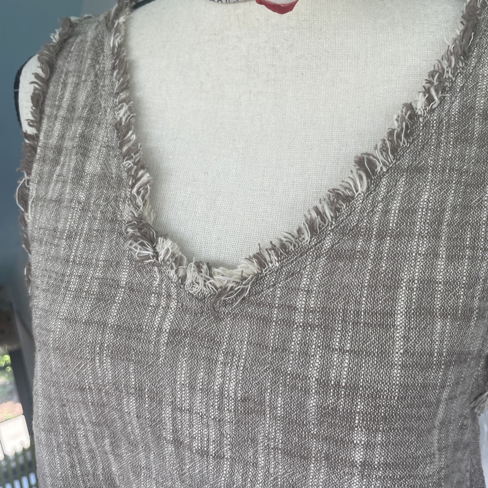 Urban Outfitters Crop Fringe Detail Linen Cotton Women XS Sable Sleeveless Top - Picture 3 of 10